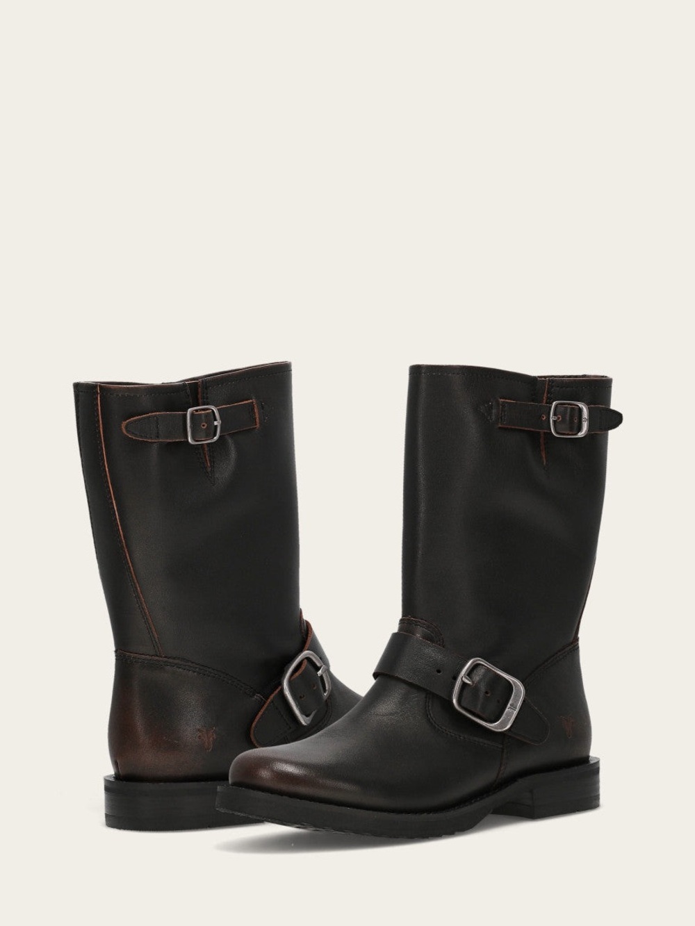 6.5 Frye Dark Brown Leather Harness Mid-Calf Buckle Boots